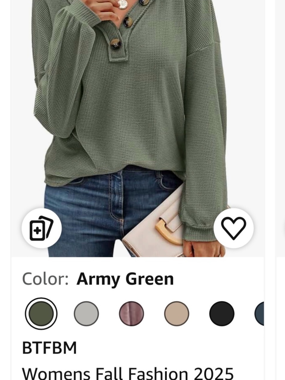 Army Green Women's Waffle Knit Button Henley Top
